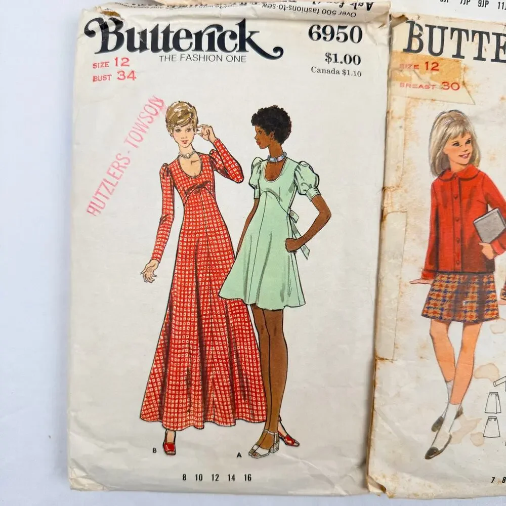 Vintage Butterick & Vogue Sewing Patterns Lot of 6 60s 70s Dress Sewing